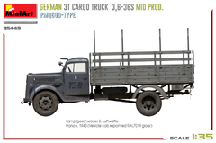 Caminhão Alemão 3T CARGO 3,6-36S Prod. Intermediária PMQ600 1/35 - MiniArt 35449