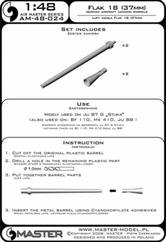 Canos de canhão alemão 3,7 cm Flak 18 gun barrels (2 pç.) 1/48 - AM 48-024 - loja online