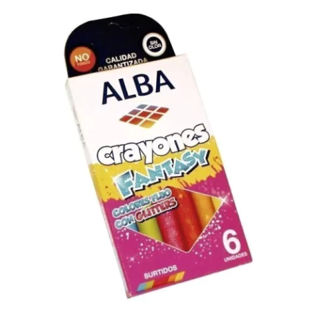 Lapices De Cera Alba Fantasy Fluo C/ Glitter X 6 Colores