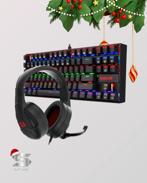 Combo Navideño Redragon BlacK Teclado Kumara + Auriculares Cronus