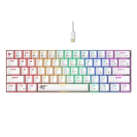 Teclado Gamer Mecánico Havit KB903L – 60 %, RGB, Switch Red, USB-C - Blanco - comprar online