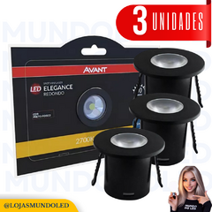 Kit 3 Spot Mini Elegance redonda Preto 1,5w 2700k Bivolt Avant