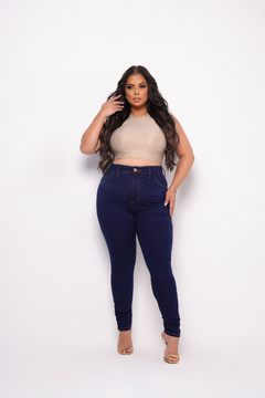 Calca Plus Feminino Escura Cintura Alta com Lycra, Divine Jeans