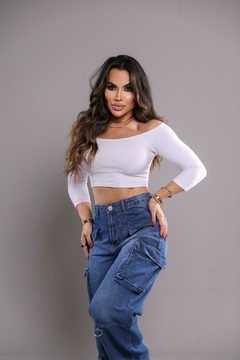 CALÇA CARGO PANTALONA SEM LYRICS COM DETALHES, CINTURA ALTA - Divine Jeans - Jeans Feminino