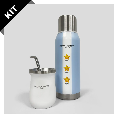 KIT: Termo argentina + Mate blanco térmico 273 ml + Bombilla pico de loro