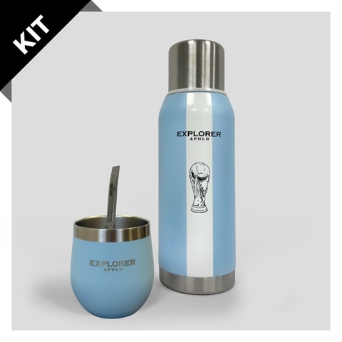 KIT: Termo Argentina + Mate celeste térmico 193 ml + Bombilla