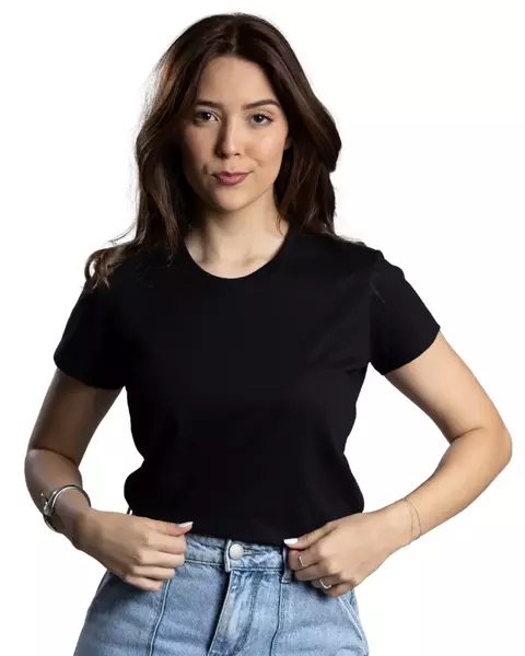Camiseta 100% Algodão fio 30.1 penteado Preta Feminina (Babylook) - comprar online