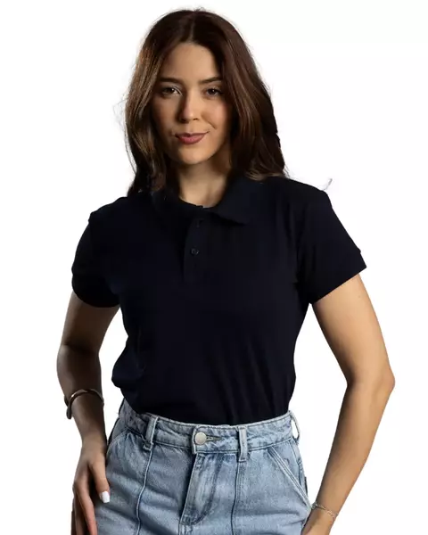 Camiseta Polo Piquet PA Azul Marinho Feminina (Babylook) - comprar online