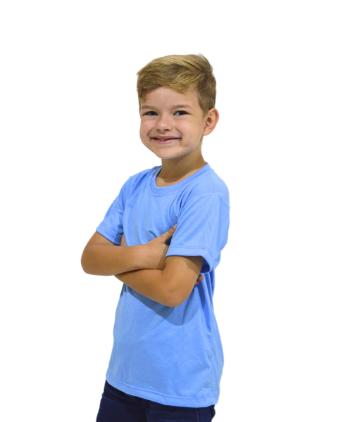 Camiseta Infantil 100% Poliéster Anti Pilling Azul Celeste - comprar online
