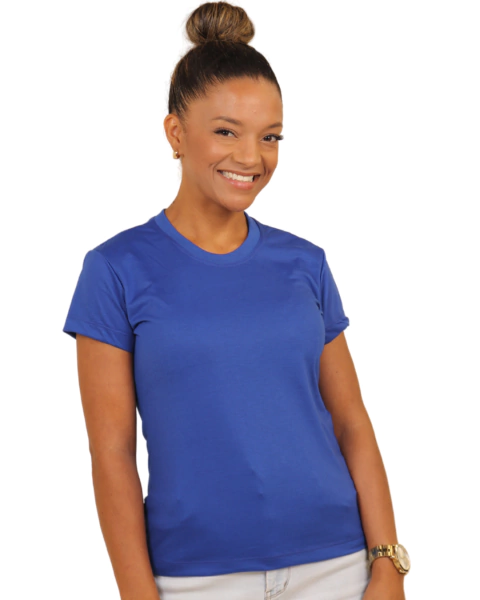 Camiseta 100% Poliéster Anti Pilling Azul Royal Feminina (Babylook) - comprar online
