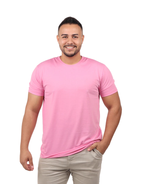 Camiseta 100% Poliéster Anti Pilling Rosa Chiclete Masculina - comprar online