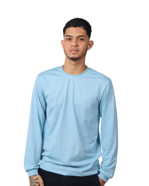 Camiseta Manga Longa 100% Poliéster Anti Pilling Azul Bebê Masculina - comprar online