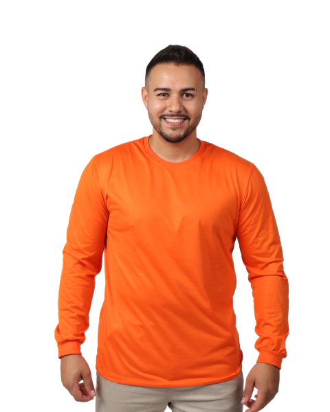 Camiseta Manga Longa 100% Poliéster Anti Pilling Laranja Masculina - comprar online