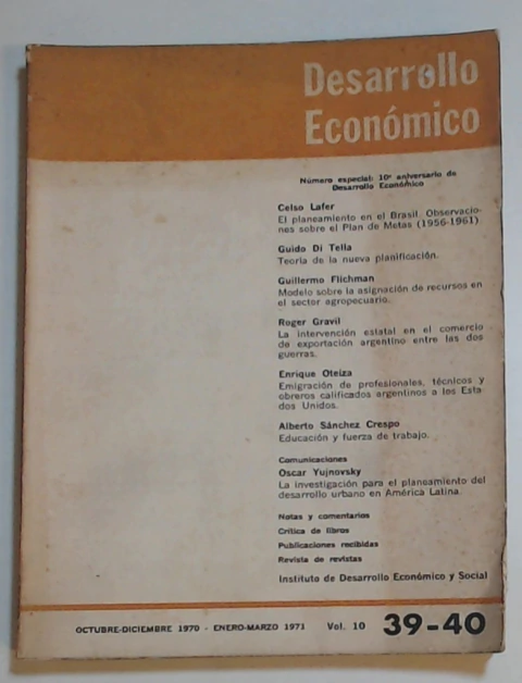 Desarrollo economico 39-40 Vol 10 Fecha Octubre-Diciembre 1970 Enero-Marzo 1971