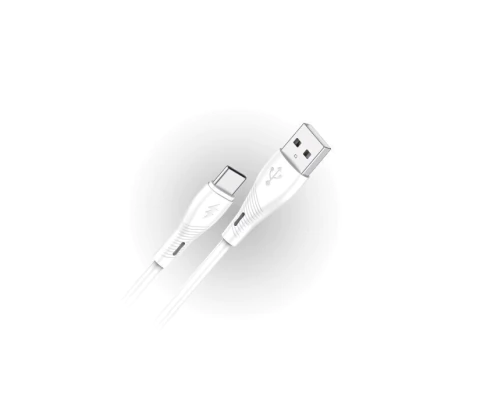 Cable USB tipo C blanco para celulares y tablets, con conectores USB-A y USB-C visibles
