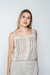 Blusa Regata Linho Premium Listrada Bordado