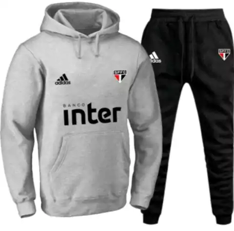 Conjunto de Moletom do São Paulo - Blusa Cinza e Calça Preta - comprar online