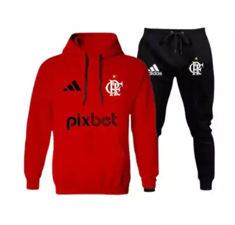 Conjunto de Moletom Flamengo - Adidas - Blusa vermelha e calça preta