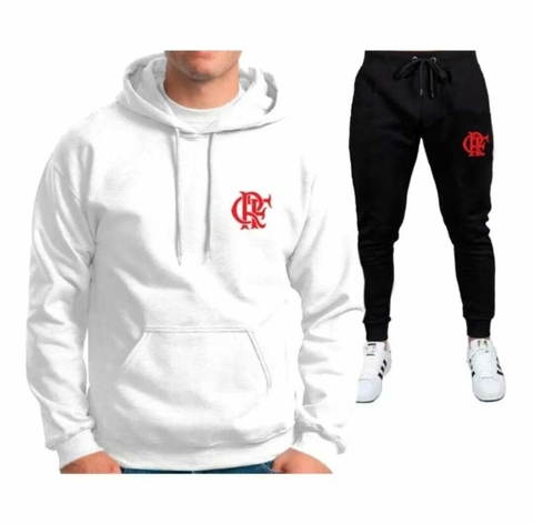 Conjunto de Moletom Flamengo - Blusa branca e calça preta