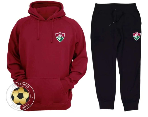 Conjunto de Moletom Masculino Fluminense - Moletom Vermelho e Calça Preta - comprar online