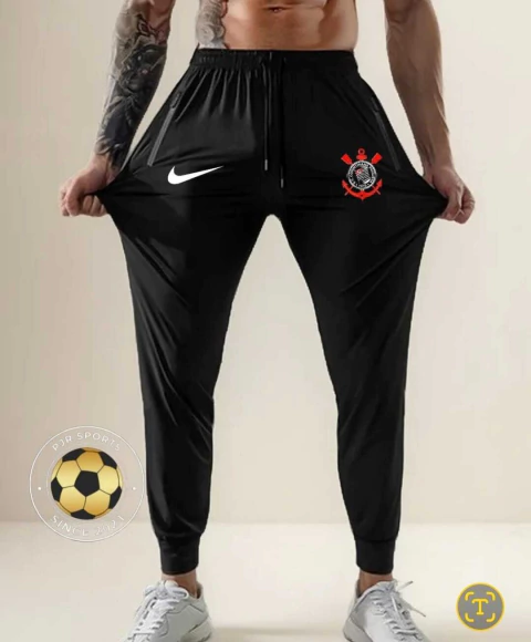 Calça Elastano Masculina Preta do Corinthians - Preta - comprar online