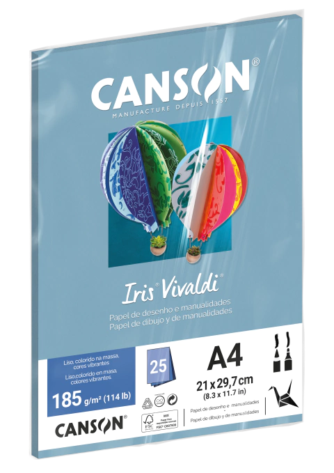 PAPEL CANSON IRIS VIVALDI AZUL CLARO 5FLS A4 185G - comprar online