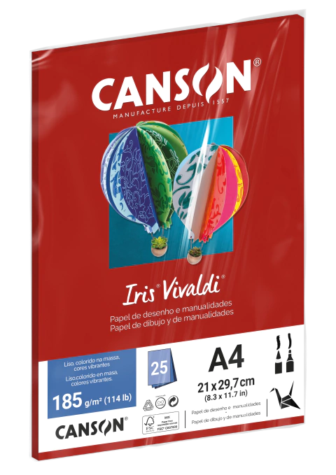 PAPEL CANSON IRIS VIVALDI VERMELHO ESCURO 5FLS A4 185G - comprar online