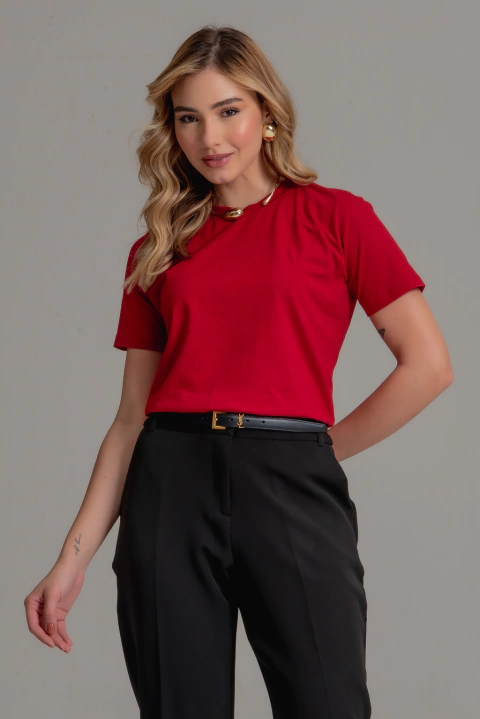 Camiseta Essencial Algodão Premium Gola O - Vermelha
