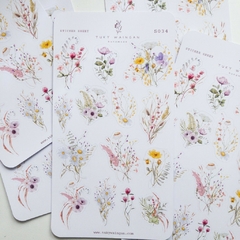 Hoja De 14 Stickers Botánicos Romantic Bullet Bujo Scrapbook - Tuky Waingan Handmade