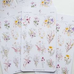 Hoja De 14 Stickers Botánicos Romantic Bullet Bujo Scrapbook - tienda online