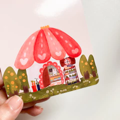 Postal Ilustrada de Conejito en Florería – Mini Print Decorativo - Tuky Waingan Handmade