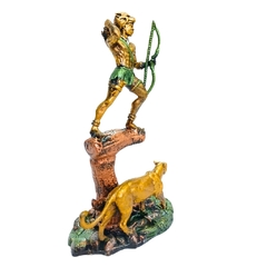 Óxossi Caçador com Onça Em Resina- Metal Color - comprar online