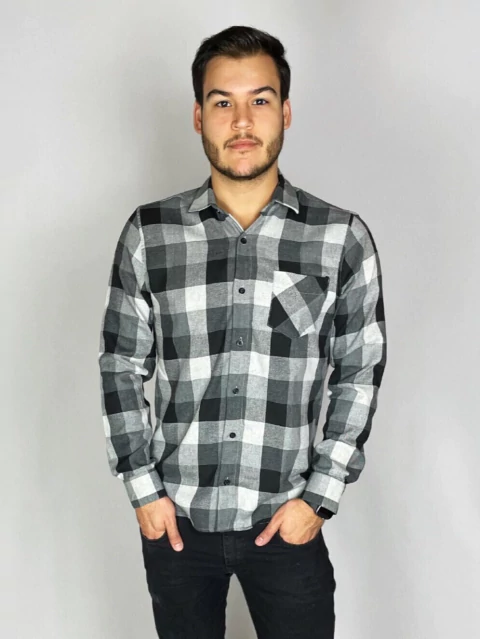 Camisa Manga Longa Xadrez - Flanela com 1 bolso Frontal