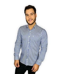 Camisa Trajano's Manga Longa com Bolso 100% Algodão Listrada