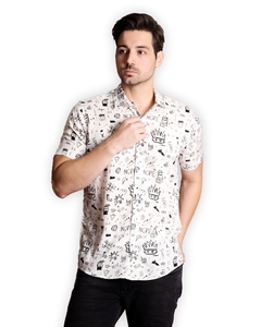 Camisa Manga Curta Estampa Exclusiva Ilustrações - Viscose