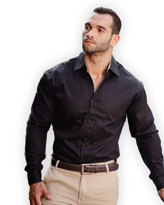 Camisa Manga Longa Básica - Detalhe Gola e Punho - MuscleFit