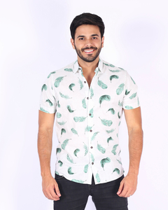 Camisa Manga Curta em Flamê 100% Algodão - Estampa Penas - comprar online