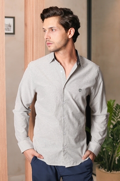 Imagem do Camisa Manga Longa com Listras Finas SlimFit -Tecido Premium