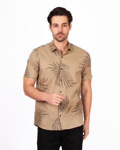 Camisa manga Curta 100% Algodão - Estampa Folhas Pontilhadas