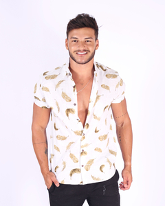 Camisa Manga Curta em Flamê 100% Algodão - Estampa Penas