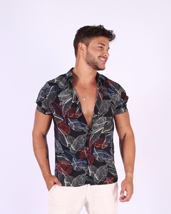 Camisa Manga Curta - Viscose com Estampa de Folhas coloridas na internet