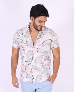 Imagem do Camisa Manga Curta - Viscose com Estampa de Folhas coloridas