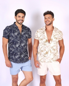 Camisa Manga Curta 100% Viscose com Estampa Folhagens na internet