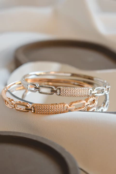 Pulseira Bracelete Meio Cravejado+4 Elos Prata na internet