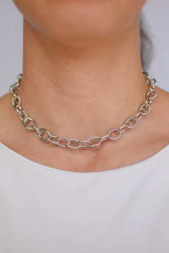 Choker Elo Liso+Texturizado Prata