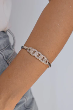 Pulseira Bracelete Corrente Cravejado Prata - comprar online