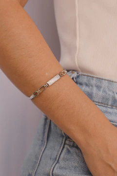 Pulseira Bracelete Meio Cravejado+4 Elos Prata - comprar online