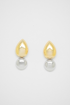 Brinco Gota Dourado+Esfera Prata
