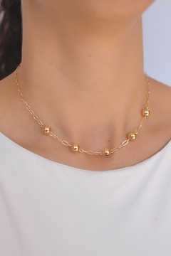 Choker Corrente Fina+Esferas Dourado - comprar online