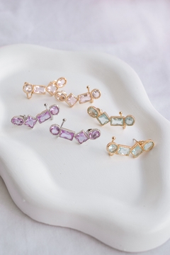 Brinco Earcuff Formas Azul Dourado - Nhá Biju